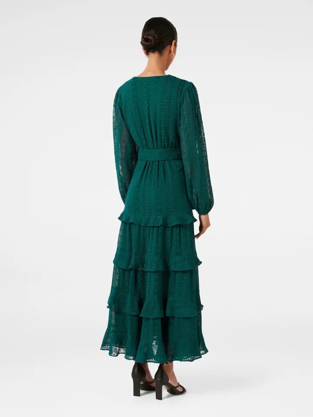 EverNew Floral Embroidered Puff Sleeve Layered Lace Fit Flare Maxi Dress- Size 4 - Picture 4 of 4